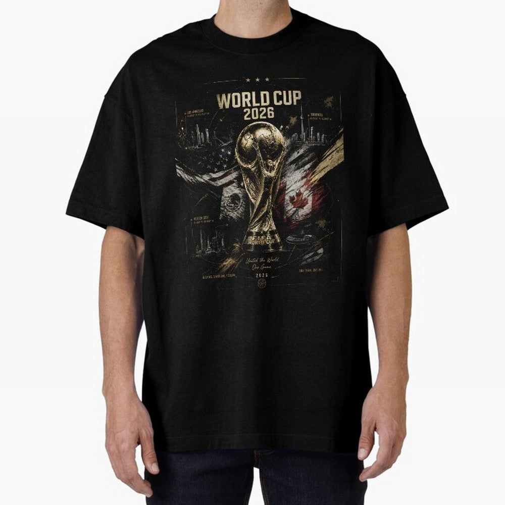 2026 FIFA World Cup Oversized T-Shirt Follow the Final Road of Global Football Passion for FIFA World Cup 2026 USA Canada Mexico, Driven by Cristiano Ronaldo, Haaland and CR7, Brazil, Vintage Soccer Flavor, Modern Football Stars, National Flags and