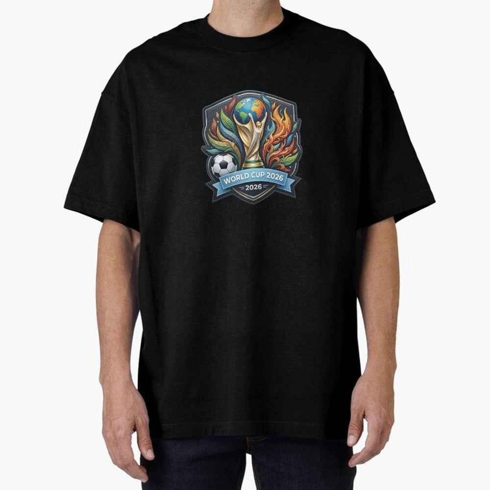 World Cup 2026 Football Crest - Retro Vintage Sticker Oversized T-Shirt Celebrate Rivalries and Pride in FIFA World Cup 2026 USA Canada Mexico for Fans of Messi and Cristiano Ronaldo and Argentina, Bringing Football History, Final Match Energy,
