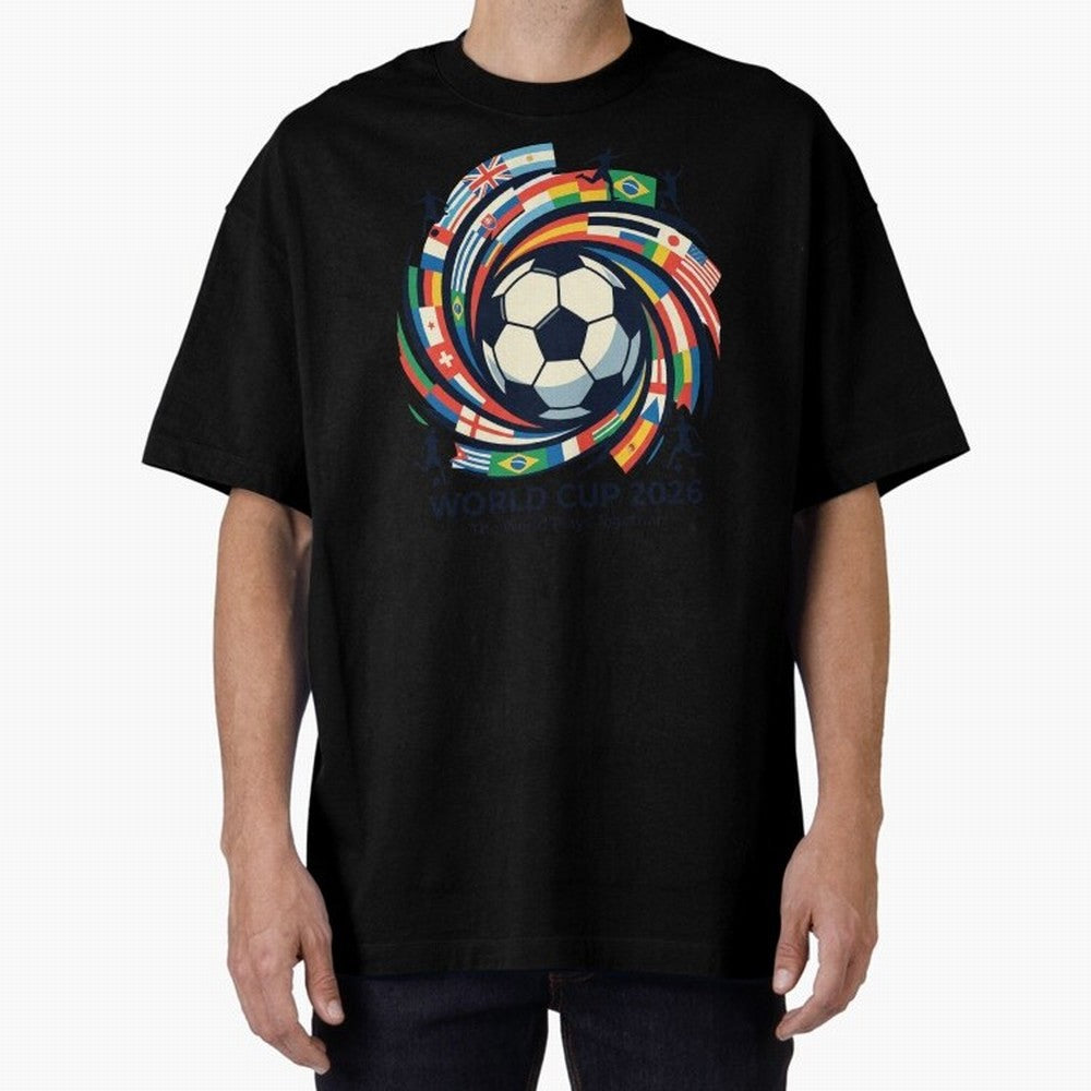 2D World Cup 2026 Football Spiral Flag Design T-Shirt Oversized T-Shirt Show Support during Match Day Hype around FIFA World Cup 2026 USA Canada Mexico, Cristiano Ronaldo, Haaland and CR7, Brazil, Game Day Rituals, Football Legends, Country Pride