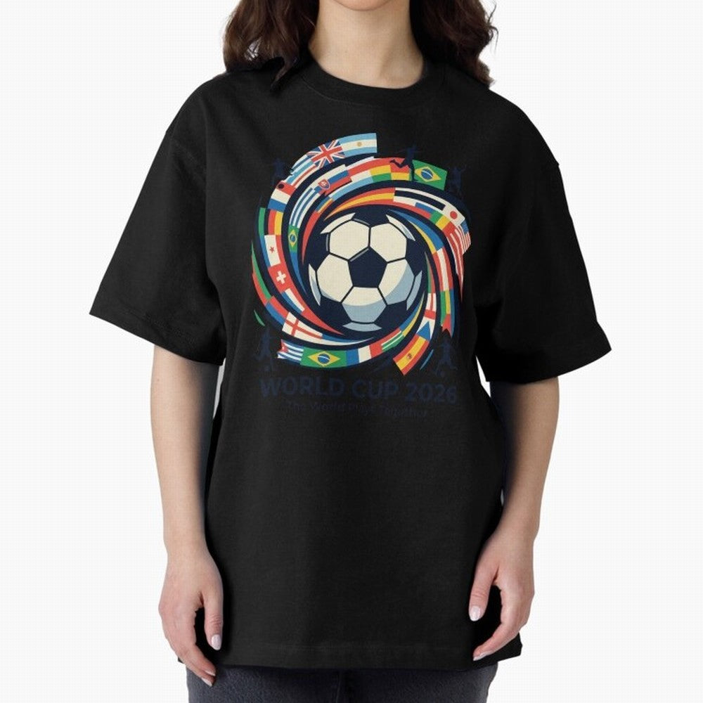 2D World Cup 2026 Football Spiral Flag Design T-Shirt Oversized T-Shirt Show Support during Match Day Hype around FIFA World Cup 2026 USA Canada Mexico, Cristiano Ronaldo, Haaland and CR7, Brazil, Game Day Rituals, Football Legends, Country Pride