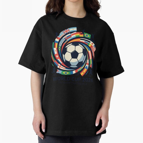2D World Cup 2026 Football Spiral Flag Design T-Shirt Oversized T-Shirt Show Support during Match Day Hype around FIFA World Cup 2026 USA Canada Mexico, Cristiano Ronaldo, Haaland and CR7, Brazil, Game Day Rituals, Football Legends, Country Pride