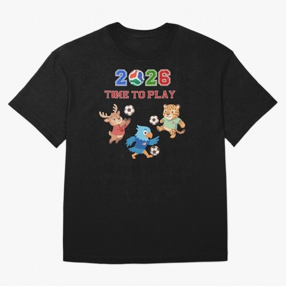Soccer Mascots 2026 USA Mexico Canada Time To Play Oversized T-Shirt Show Up for the Glory of FIFA World Cup 2026 Group Stage Spirit, Made for France and Portugal, Messi, Neymar and Mbappe, Championship Spirit, Famous Goals, Roaring Crowds and