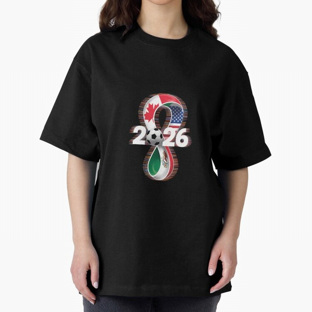 Usa Canada Mexico Soccer Football 2026 Oversized T-Shirt Back the Journey through FIFA World Cup 2026 for Fans of Messi and England, France and Netherlands, Bringing Vintage Soccer Flavor, Modern Football Stars, National Flags and Final Night