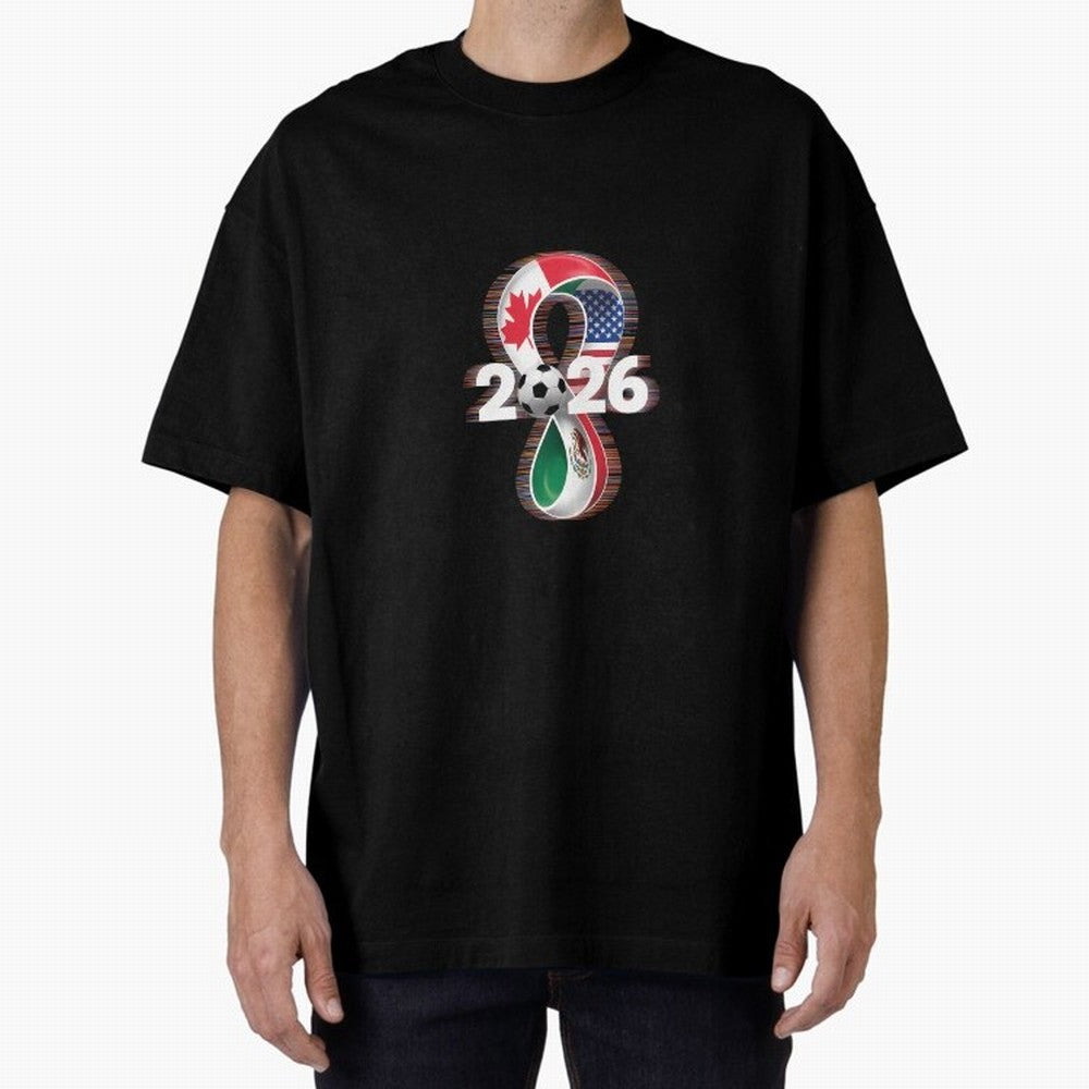 Usa Canada Mexico Soccer Football 2026 Oversized T-Shirt Back the Journey through FIFA World Cup 2026 for Fans of Messi and England, France and Netherlands, Bringing Vintage Soccer Flavor, Modern Football Stars, National Flags and Final Night