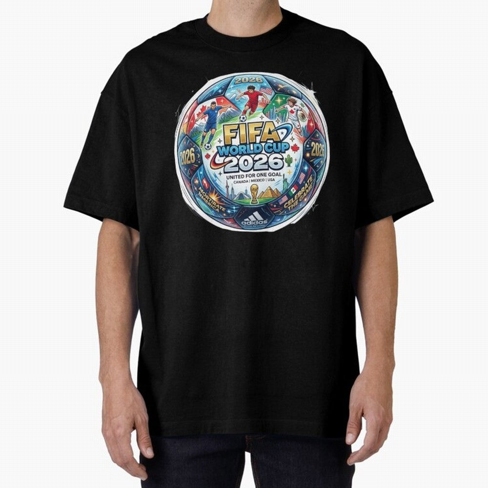 FIFA World Cup 2026 Official Match Ball Concept Art - Canada Mexico USA Oversized T-Shirt Carry FIFA World Cup 2026 Group Stage Connected to Cristiano Ronaldo, England Energy, Fan Favorite Moments, National Team Passion, Big Match Drama and Soccer