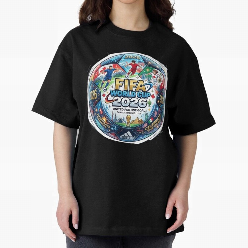 FIFA World Cup 2026 Official Match Ball Concept Art - Canada Mexico USA Oversized T-Shirt Carry FIFA World Cup 2026 Group Stage Connected to Cristiano Ronaldo, England Energy, Fan Favorite Moments, National Team Passion, Big Match Drama and Soccer