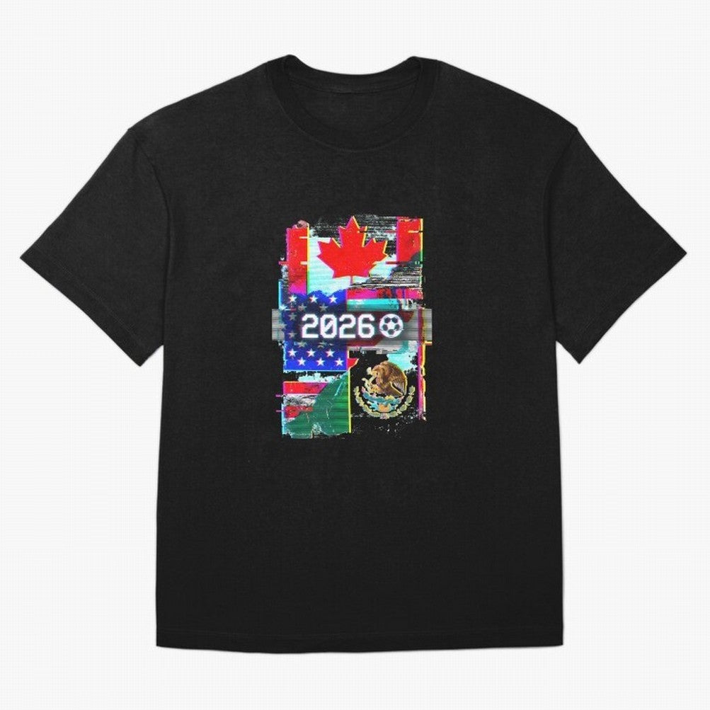 Glitched United 2026 - North America Tournament Emblem Oversized T-Shirt Honor the Beautiful Game during FIFA World Cup 2026 Group Stage Featuring Neymar, Argentina, France and Brazil Energy, Stadium Chants, National Pride, Trophy Dreams and