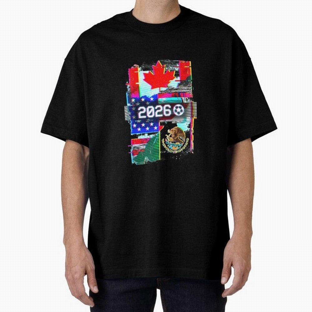 Glitched United 2026 - North America Tournament Emblem Oversized T-Shirt Honor the Beautiful Game during FIFA World Cup 2026 Group Stage Featuring Neymar, Argentina, France and Brazil Energy, Stadium Chants, National Pride, Trophy Dreams and