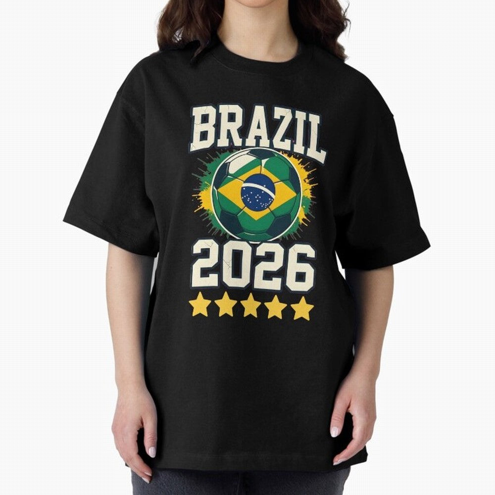 Brazil Soccer Football 2026 Oversized T-Shirt Mark Match Day Hype around FIFA World Cup 2026 Group Stage, Messi, Brazil, Game Day Rituals, Football Legends, Country Pride and the Road to the Final; Created for Match Day Parties, Soccer Gifts, Fan