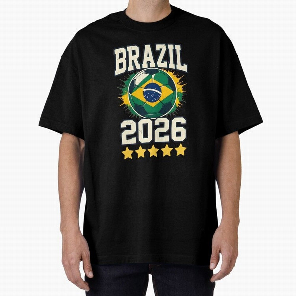 Brazil Soccer Football 2026 Oversized T-Shirt Mark Match Day Hype around FIFA World Cup 2026 Group Stage, Messi, Brazil, Game Day Rituals, Football Legends, Country Pride and the Road to the Final; Created for Match Day Parties, Soccer Gifts, Fan