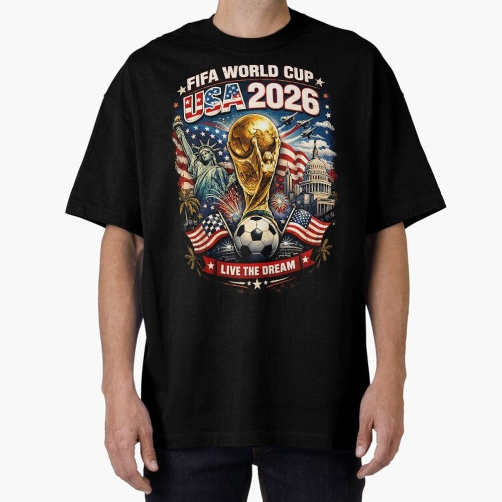 Fifa World Cup USA 2026 Colour Oversized T-Shirt Spotlight the FIFA World Cup 2026 Group Stage Journey through Messi, Neymar and Mbappe Highlights, France Pride, Worldwide Fan Energy, Dramatic Goals, Stadium Lights and Championship Celebrations;