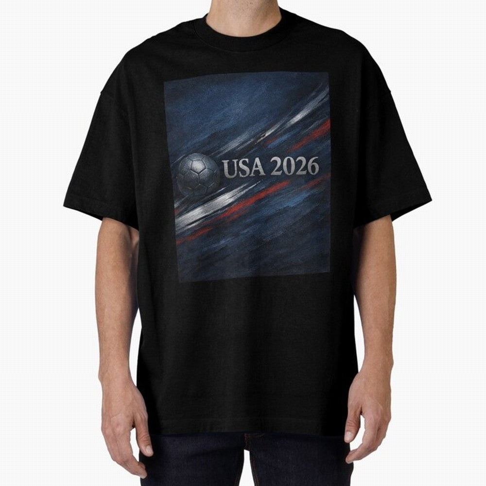 USA 2026 Soccer Design Inspired Oversized T-Shirt Celebrate Soccer Greatness during FIFA World Cup 2026 Spirit, Connected to Portugal, Mbappe, Stadium Chants, National Pride, Trophy Dreams and Unforgettable Football Memories; Ideal for Football