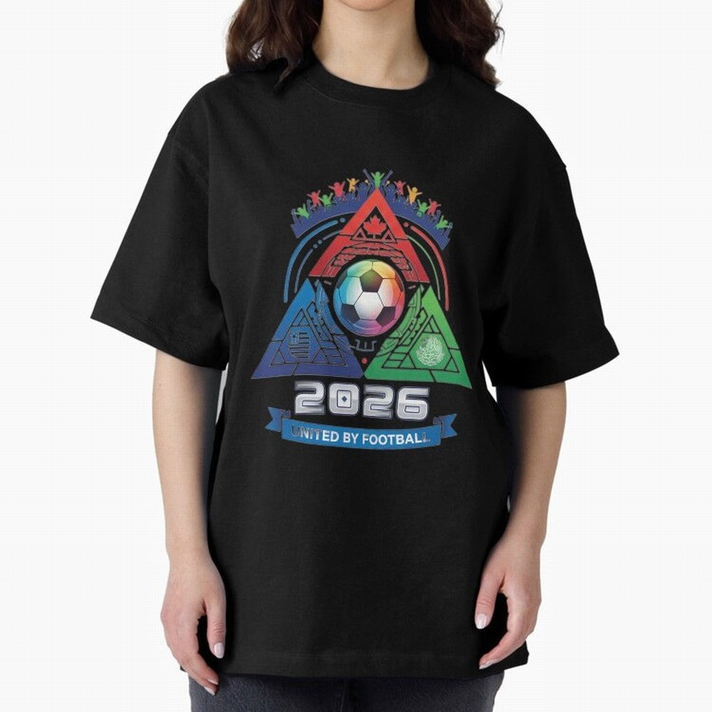 Triangular United By Football World Cup 2026 Emblem Oversized T-Shirt Show Match Day Excitement for FIFA World Cup 2026 for Fans of CR7 and Portugal, Bringing Football Passion, Legendary Performances, Festival Vibes and Supporter Community; Made