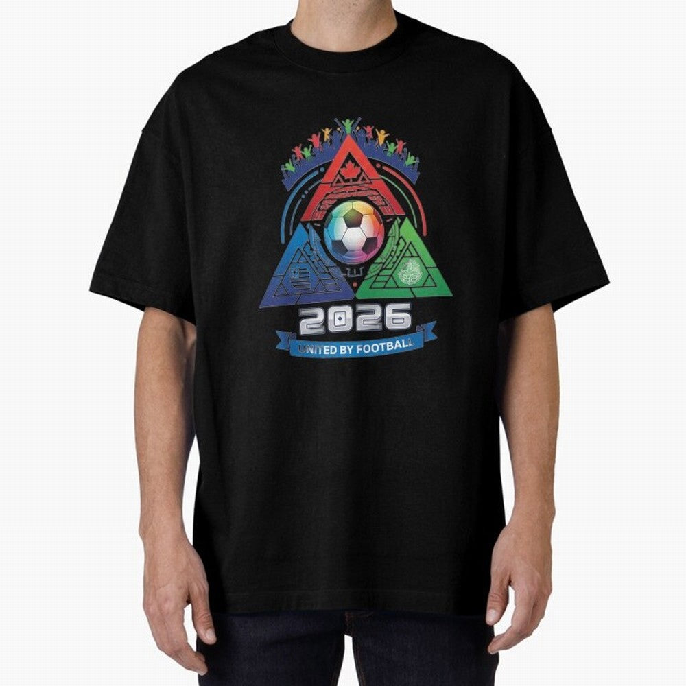 Triangular United By Football World Cup 2026 Emblem Oversized T-Shirt Show Match Day Excitement for FIFA World Cup 2026 for Fans of CR7 and Portugal, Bringing Football Passion, Legendary Performances, Festival Vibes and Supporter Community; Made