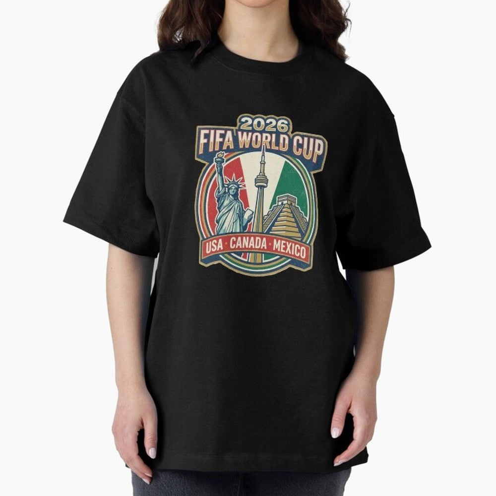 North America United Soccer 2026 Vintage Crest Oversized T-Shirt Celebrate Fan Favorites in Match Day Hype around FIFA World Cup 2026 Group Stage, Mbappe and Neymar, Spain and Netherlands, Fan Favorite Moments, National Team Passion, Big Match