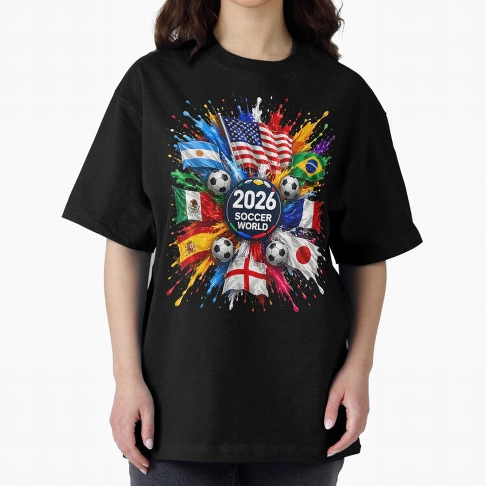 2026 Soccer World USA Flag Burst Fan Tee Oversized T-Shirt Bring Supporter Culture to Match Day Hype around FIFA World Cup 2026 USA Canada Mexico, CR7 and Messi, France and Portugal, Stadium Chants, National Pride, Trophy Dreams and Unforgettable