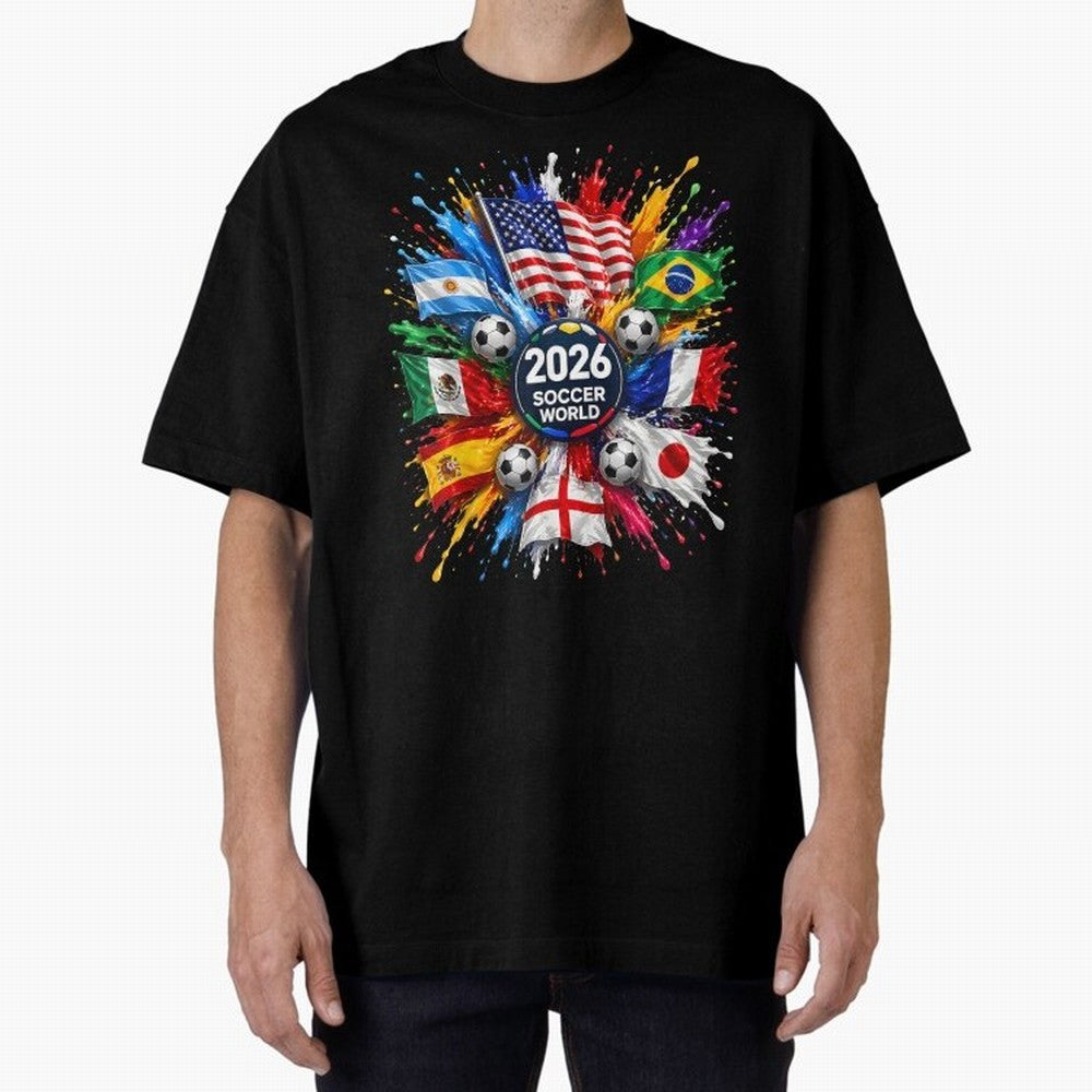 2026 Soccer World USA Flag Burst Fan Tee Oversized T-Shirt Bring Supporter Culture to Match Day Hype around FIFA World Cup 2026 USA Canada Mexico, CR7 and Messi, France and Portugal, Stadium Chants, National Pride, Trophy Dreams and Unforgettable
