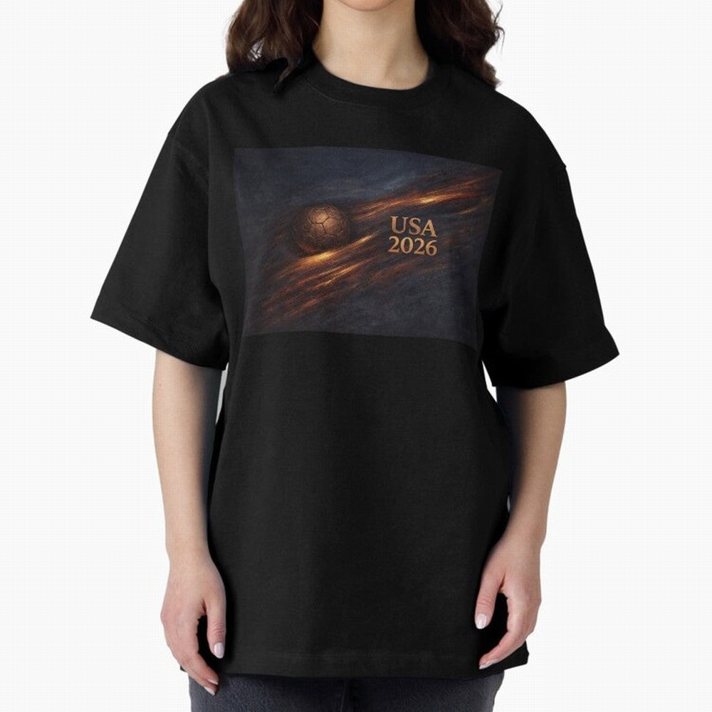 Soccer Ball with USA 2026 Inspired Oversized T-Shirt Bring FIFA World Cup 2026 USA Canada Mexico for Fans of CR7 and Messi and Argentina, Bringing Championship Spirit, Famous Goals, Roaring Crowds and International Football Unity; Created for Match