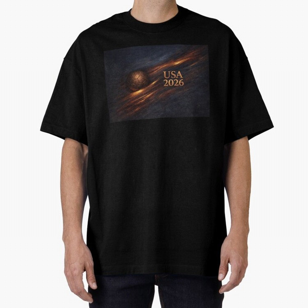 Soccer Ball with USA 2026 Inspired Oversized T-Shirt Bring FIFA World Cup 2026 USA Canada Mexico for Fans of CR7 and Messi and Argentina, Bringing Championship Spirit, Famous Goals, Roaring Crowds and International Football Unity; Created for Match