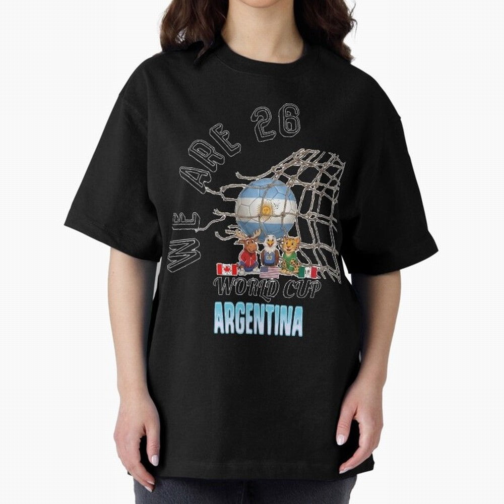 World Cup 26 - Argentina Oversized T-Shirt Celebrate Supporters United by Global Football Passion for FIFA World Cup 2026 USA Canada Mexico, Inspired by Cristiano Ronaldo, Haaland and CR7, Spain, Football Festival Excitement, Trophy Ambitions,