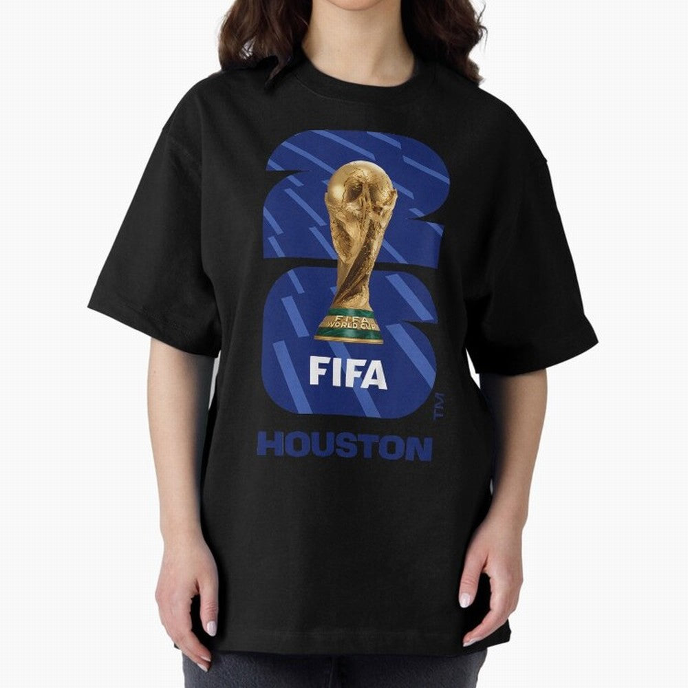 World Cup26 Houston Trophy Oversized T-Shirt Make Game Day About Global Football Passion for FIFA World Cup 2026 USA Canada Mexico, Highlighting CR7 and Messi, Argentina, Champion Mindset, Group Stage Buzz, Knockout Tension and Passionate Fan