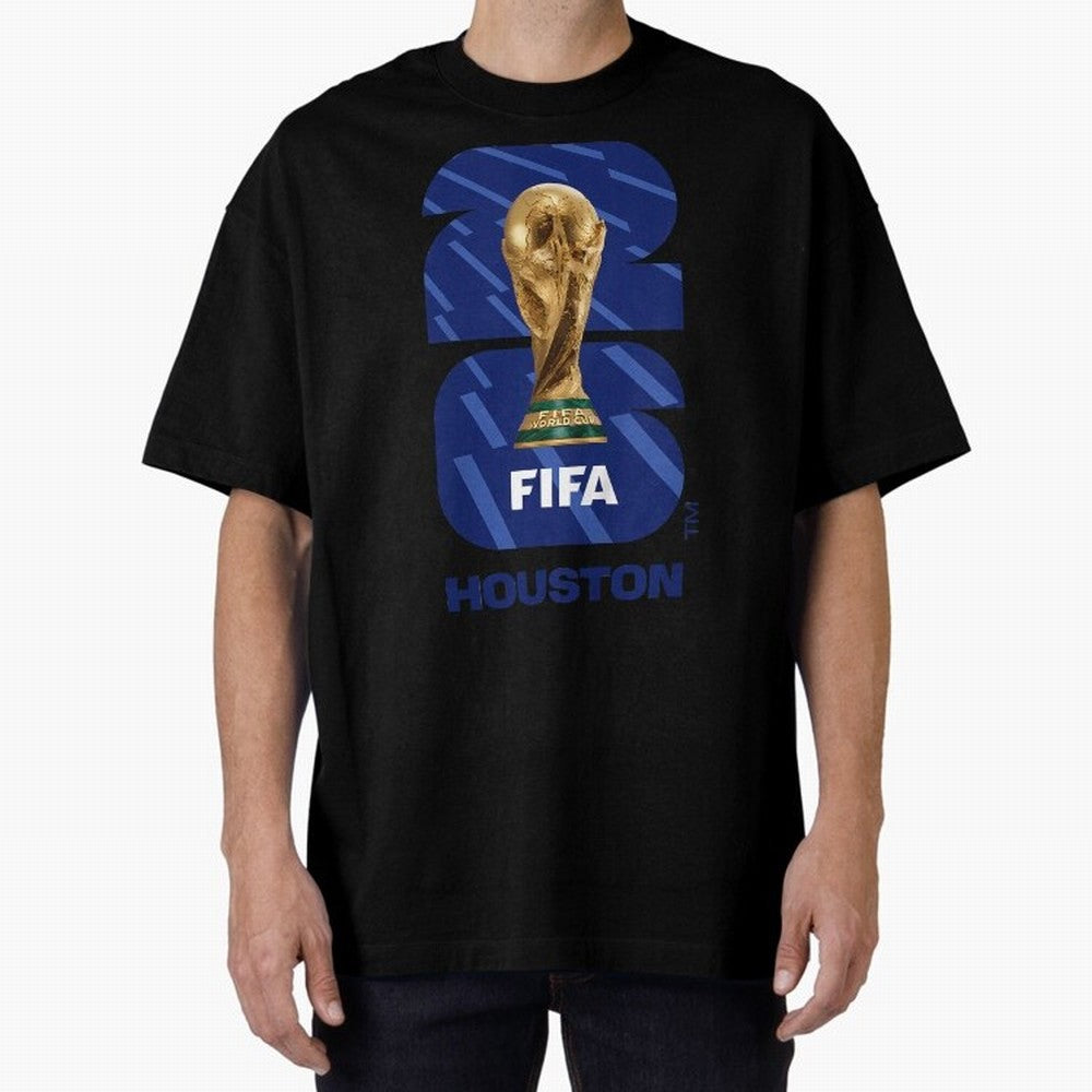 World Cup26 Houston Trophy Oversized T-Shirt Make Game Day About Global Football Passion for FIFA World Cup 2026 USA Canada Mexico, Highlighting CR7 and Messi, Argentina, Champion Mindset, Group Stage Buzz, Knockout Tension and Passionate Fan