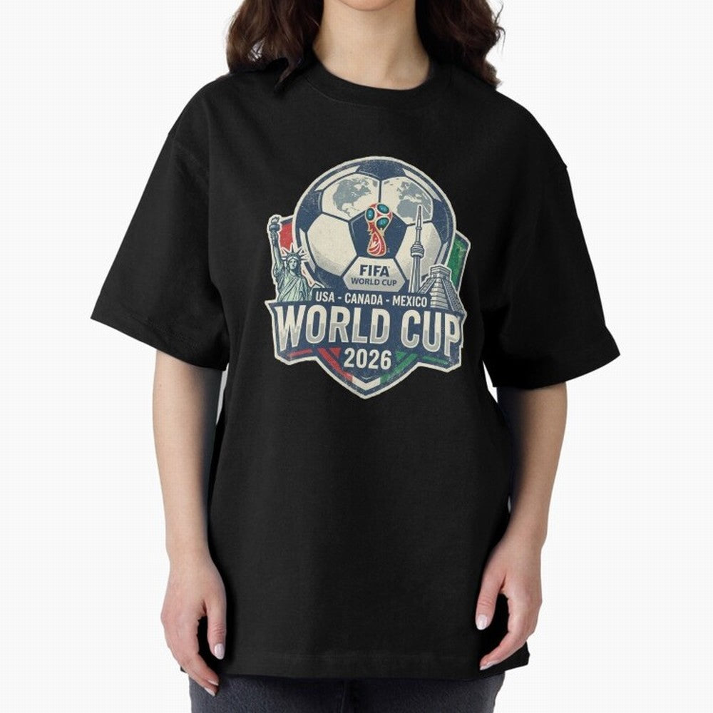 North America United Soccer 2026 Vintage Crest Oversized T-Shirt Fuel Global Football Passion for FIFA World Cup 2026 Group Stage, Centered on Neymar, Haaland and Cristiano Ronaldo, Brazil, Championship Spirit, Famous Goals, Roaring Crowds and