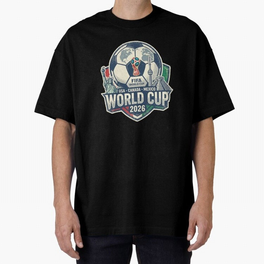 North America United Soccer 2026 Vintage Crest Oversized T-Shirt Fuel Global Football Passion for FIFA World Cup 2026 Group Stage, Centered on Neymar, Haaland and Cristiano Ronaldo, Brazil, Championship Spirit, Famous Goals, Roaring Crowds and