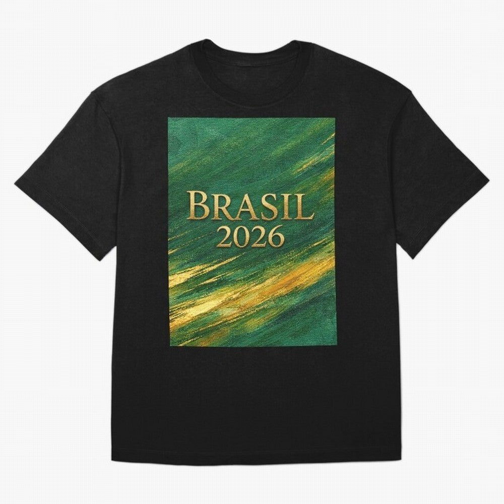 Brasil 2026 Gold Soccer Theme Oversized T-Shirt Embrace Match Day Hype around FIFA World Cup 2026 Group Stage, Messi, Neymar and Mbappe, Portugal, Football History, Final Match Energy, Crowd Noise and Once in a Lifetime Moments; Perfect for