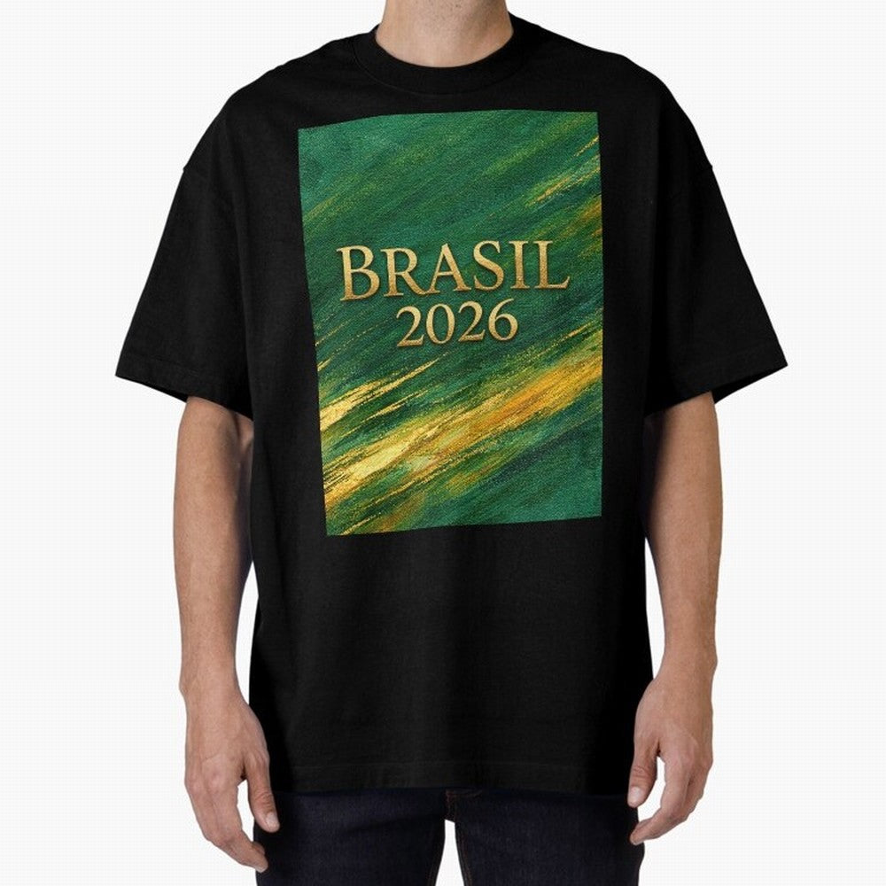 Brasil 2026 Gold Soccer Theme Oversized T-Shirt Embrace Match Day Hype around FIFA World Cup 2026 Group Stage, Messi, Neymar and Mbappe, Portugal, Football History, Final Match Energy, Crowd Noise and Once in a Lifetime Moments; Perfect for