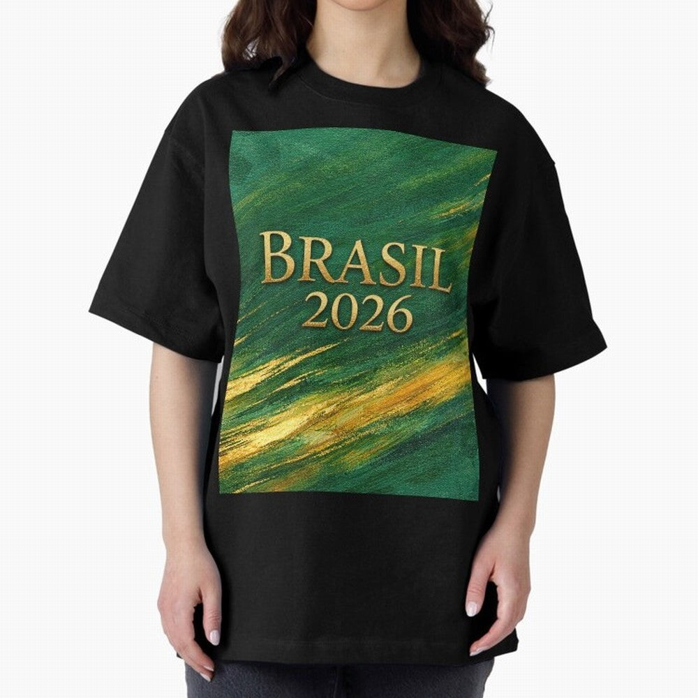Brasil 2026 Gold Soccer Theme Oversized T-Shirt Embrace Match Day Hype around FIFA World Cup 2026 Group Stage, Messi, Neymar and Mbappe, Portugal, Football History, Final Match Energy, Crowd Noise and Once in a Lifetime Moments; Perfect for