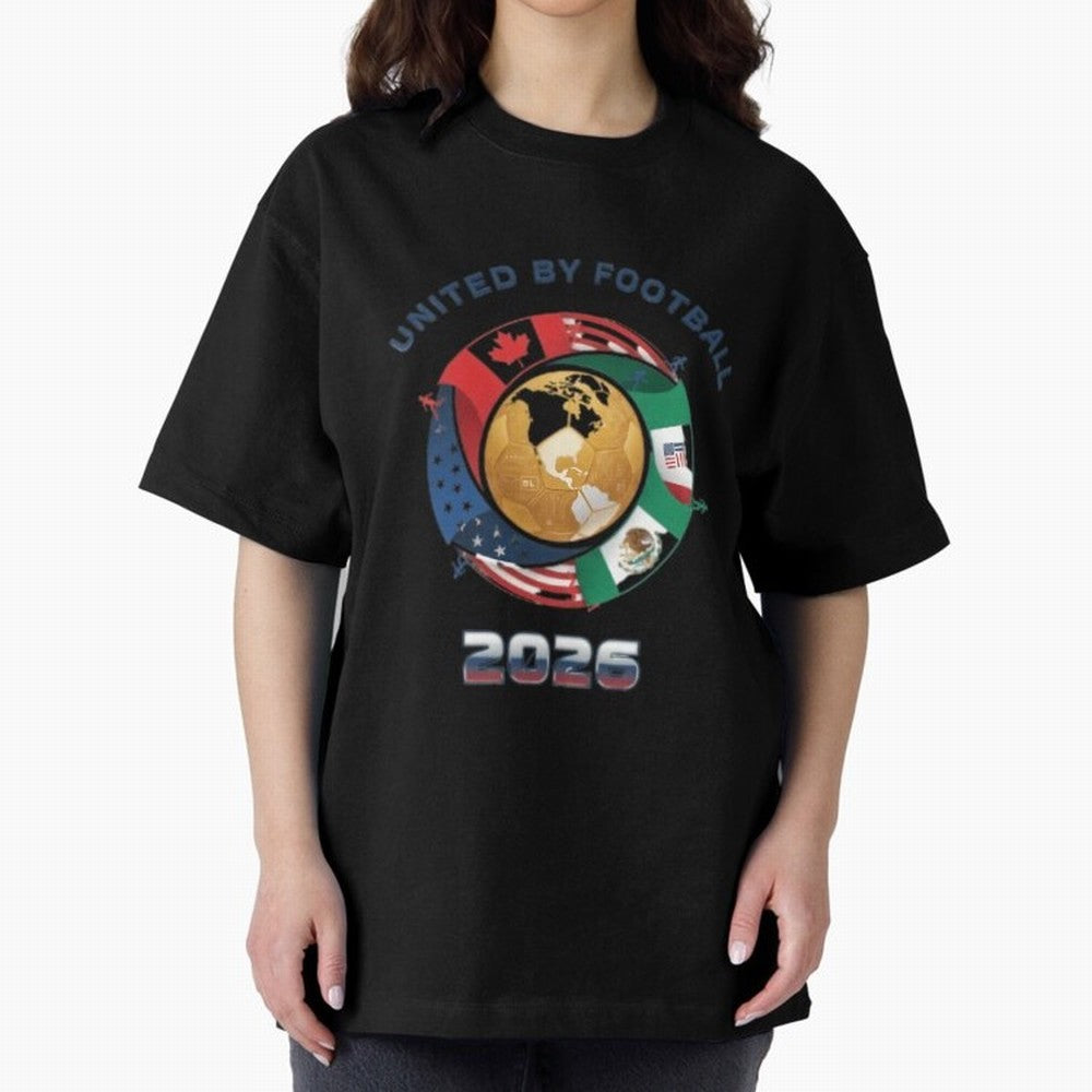 United By Football 2026 Oversized T-Shirt Bring Supporter Culture to Match Day Hype around FIFA World Cup 2026 USA Canada Mexico, Haaland and Mbappe, England, Worldwide Fan Energy, Dramatic Goals, Stadium Lights and Championship Celebrations; Great