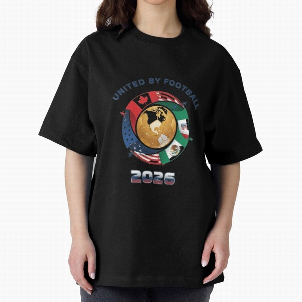 United By Football 2026 Oversized T-Shirt Celebrate Football Dreams Across FIFA World Cup 2026 Group Stage for Fans of Haaland and Mbappe and Brazil, Portugal and Argentina, Bringing Global Supporter Spirit, Legendary Goals, National Colors and