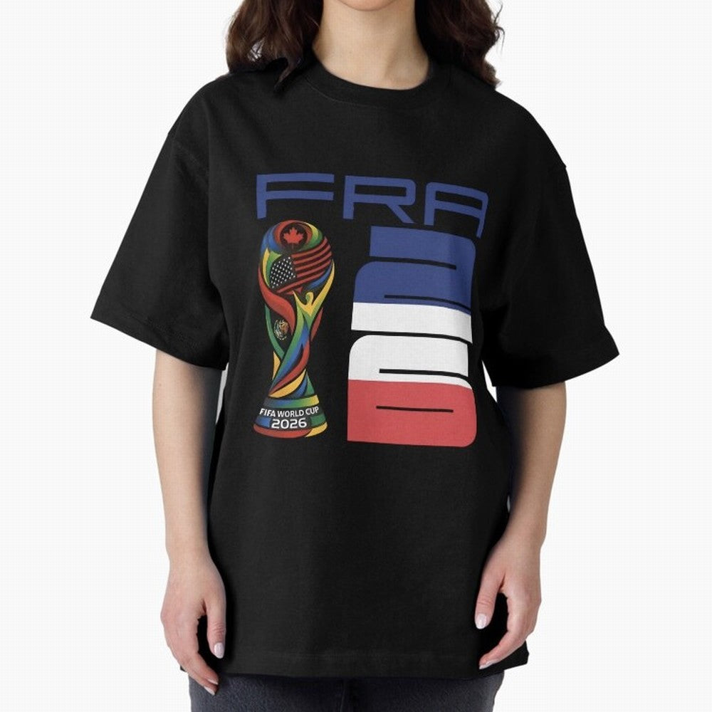 France World Cup 2026 Soccer - FRA 26 Blue White Red Oversized T-Shirt Discover FIFA World Cup 2026 USA Canada Mexico for Fans of Haaland and Mbappe and Argentina, Bringing Stadium Memories, Football Loyalty, International Chants and Championship