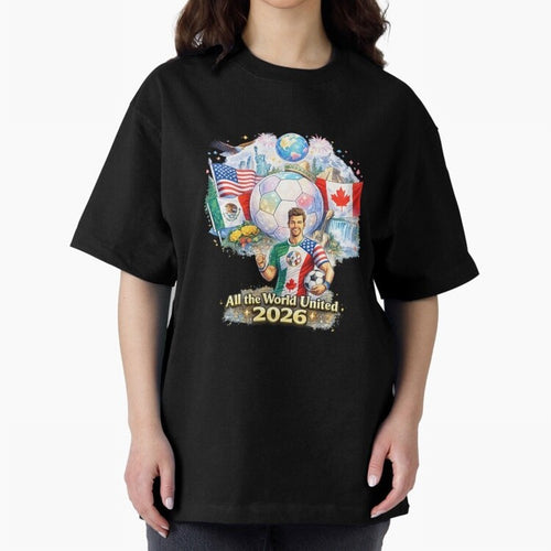 All The World United 2026 Football Design Oversized T-Shirt Celebrate Golden Goal Energy in FIFA World Cup 2026 Group Stage for Fans of Cristiano Ronaldo, Haaland and CR7 and England, Bringing Match Day Excitement, Supporter Culture, Golden Goals