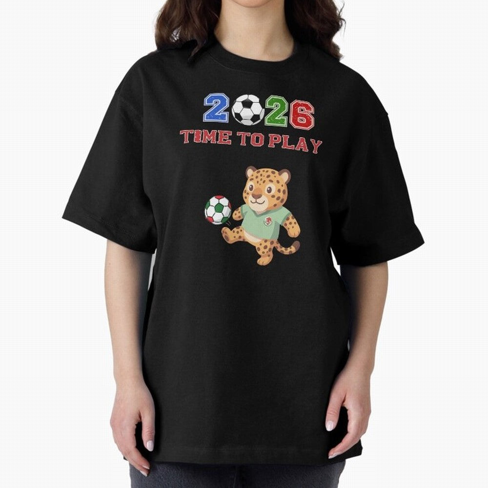 Mexico Soccer Jaguar Mascot 2026 Time To Play Football Oversized T-Shirt Show Love for Legendary Goals in FIFA World Cup 2026 USA Canada Mexico Spirit, with Argentina, Messi, Stadium Chants, National Pride, Trophy Dreams and Unforgettable Football