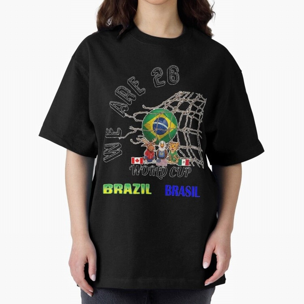 World Cup 26 - Brazil Oversized T-Shirt Upgrade FIFA World Cup 2026 Spirit, Featuring Germany, Haaland and Mbappe, Stadium Chants, National Pride, Trophy Dreams and Unforgettable Football Memories; Great for Watch Parties, Sports Bars, Family