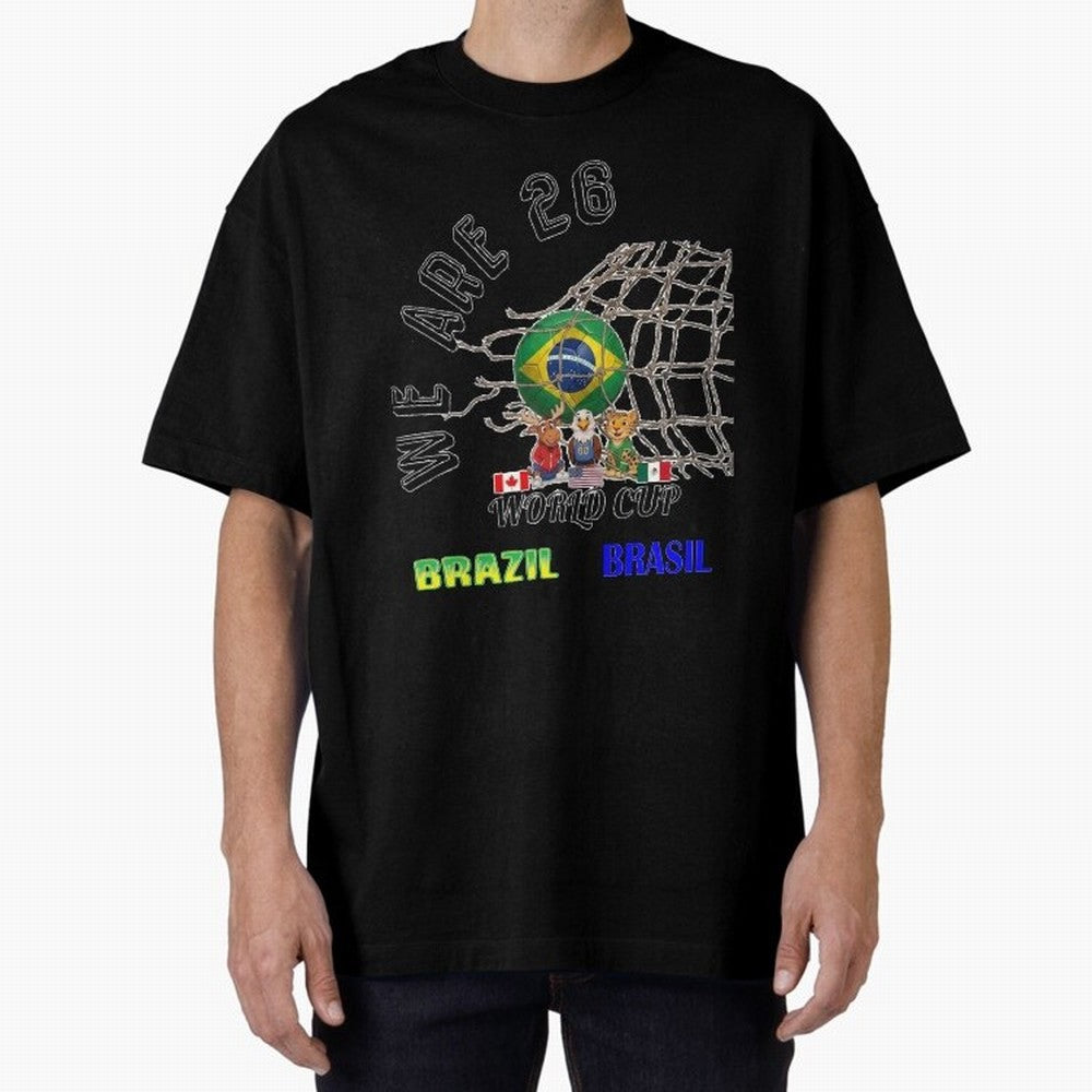 World Cup 26 - Brazil Oversized T-Shirt Upgrade FIFA World Cup 2026 Spirit, Featuring Germany, Haaland and Mbappe, Stadium Chants, National Pride, Trophy Dreams and Unforgettable Football Memories; Great for Watch Parties, Sports Bars, Family