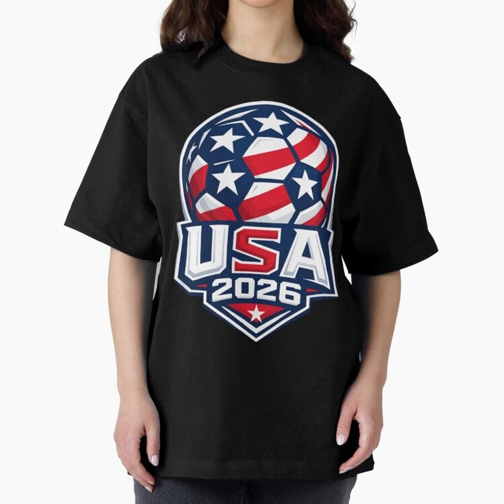 USA 2026 World Cup T-Shirt - Star Spangled Soccer Design - American Host Fan Tee Oversized T-Shirt Feel the Roar of the FIFA World Cup 2026 Journey through CR7 and Messi Highlights, Argentina Pride, Retro Football Energy, Iconic Rivalries, Trophy