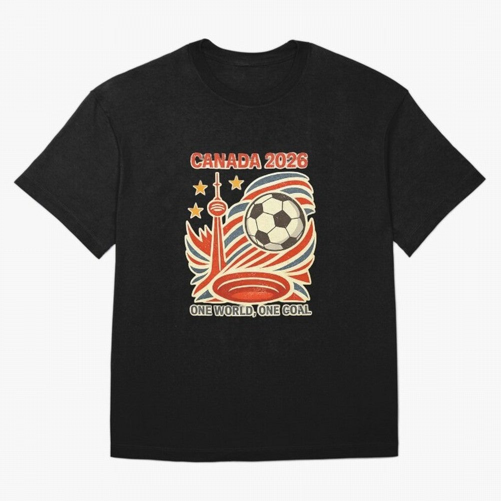 Canada 2026 ¨C One World One Goal Oversized T-Shirt Show Passion for the Stars of FIFA World Cup 2026 Group Stage for Fans of CR7 and England, France and Netherlands, Bringing Soccer Culture, Superstar Moments, National Team Dreams and Competitive