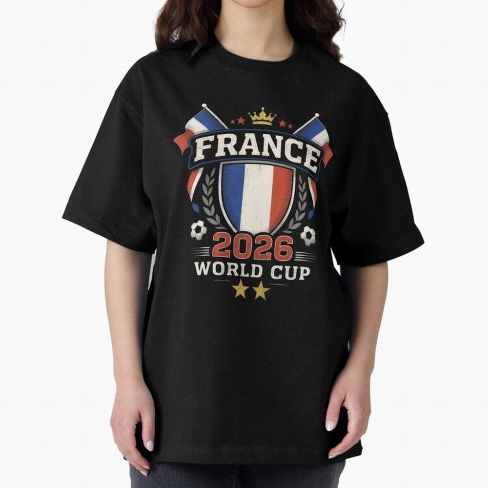 France World Cup 2026 Football Heritage - Les Bleus Crest Oversized T-Shirt Celebrate Fan Culture around Global Football Passion for FIFA World Cup 2026, Made for Messi, Brazil, Fan Favorite Moments, National Team Passion, Big Match Drama and