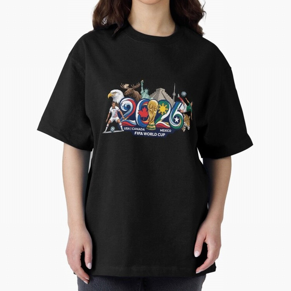 FIFA World Cup 2026 North America: USA Canada Mexico United Nations of Football Oversized T-Shirt Live the Energy of the FIFA World Cup 2026 USA Canada Mexico Journey through Messi and Cristiano Ronaldo Highlights, Spain and Netherlands Pride,