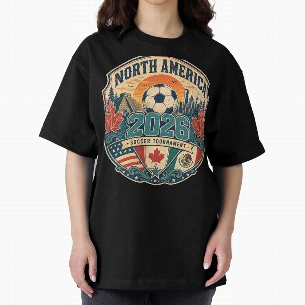 USA Canada Mexico Soccer Cup Oversized T-Shirt Celebrate the Next Chapter of FIFA World Cup 2026 for Fans of Haaland and France and Portugal, Bringing Retro Football Energy, Iconic Rivalries, Trophy Chase Drama and Stadium Atmosphere; Made for Die