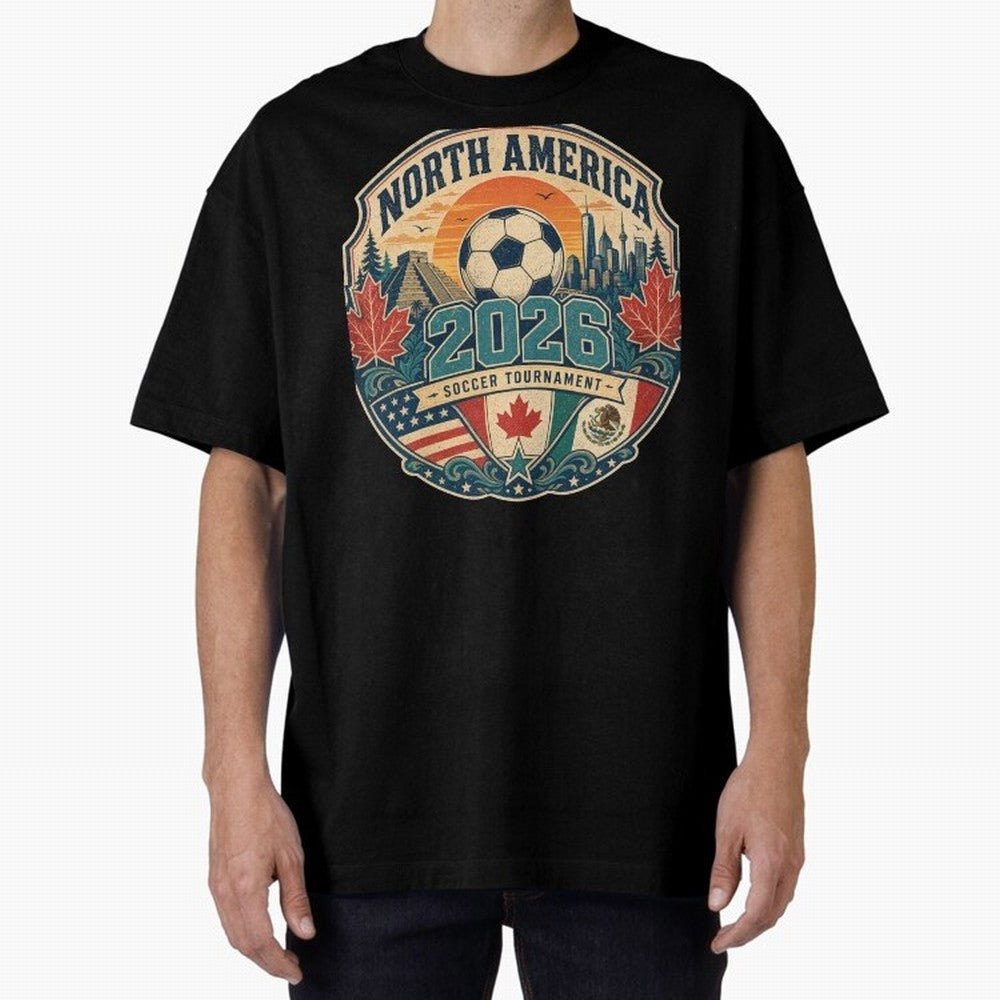 USA Canada Mexico Soccer Cup Oversized T-Shirt Celebrate the Next Chapter of FIFA World Cup 2026 for Fans of Haaland and France and Portugal, Bringing Retro Football Energy, Iconic Rivalries, Trophy Chase Drama and Stadium Atmosphere; Made for Die
