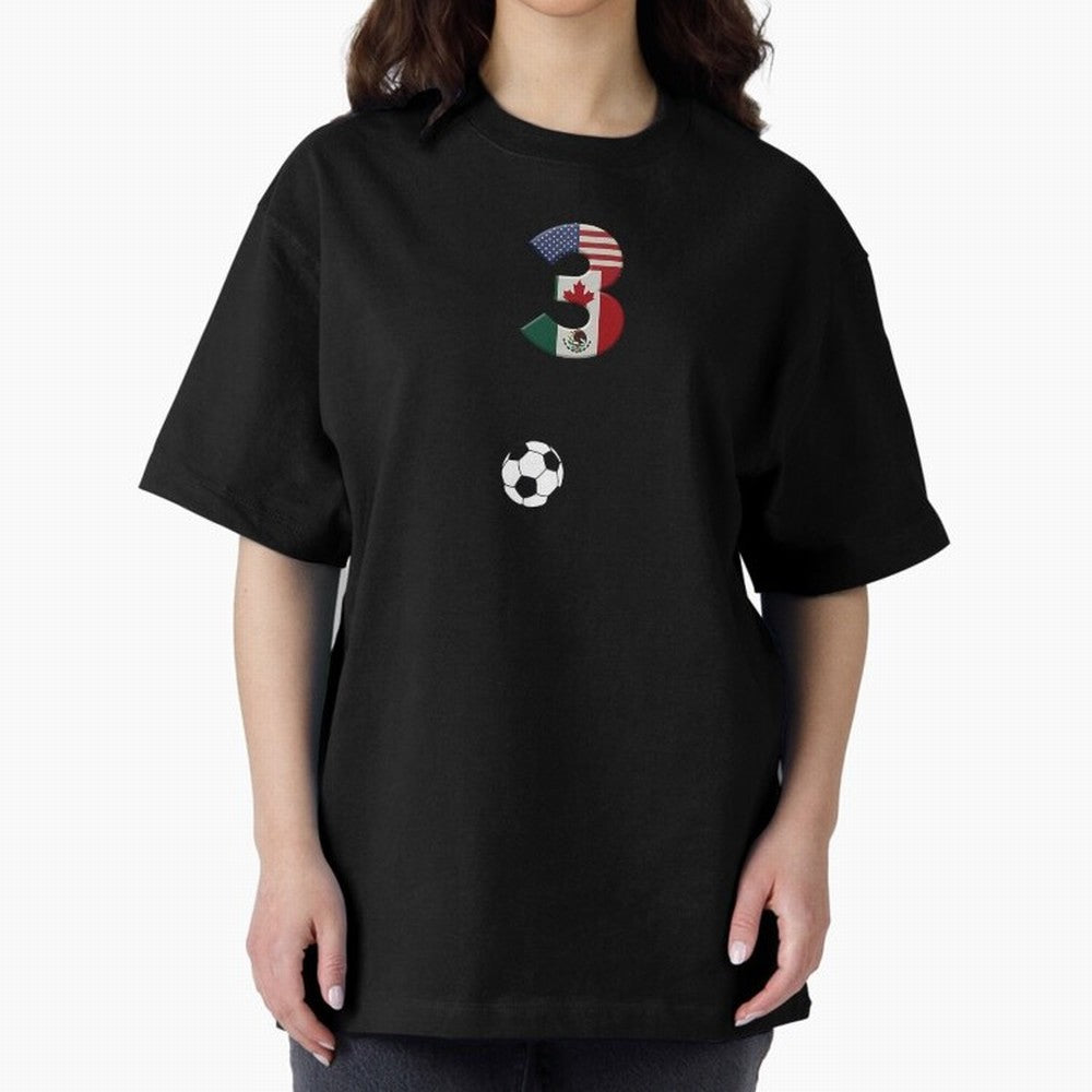 World Cup 2026 Host Nations Oversized T-Shirt Carry the Colors and Pride of FIFA World Cup 2026 Centered on Messi, Neymar and Mbappe, France and Portugal Energy, Football Festival Excitement, Trophy Ambitions, Country Rivalries and Star Player