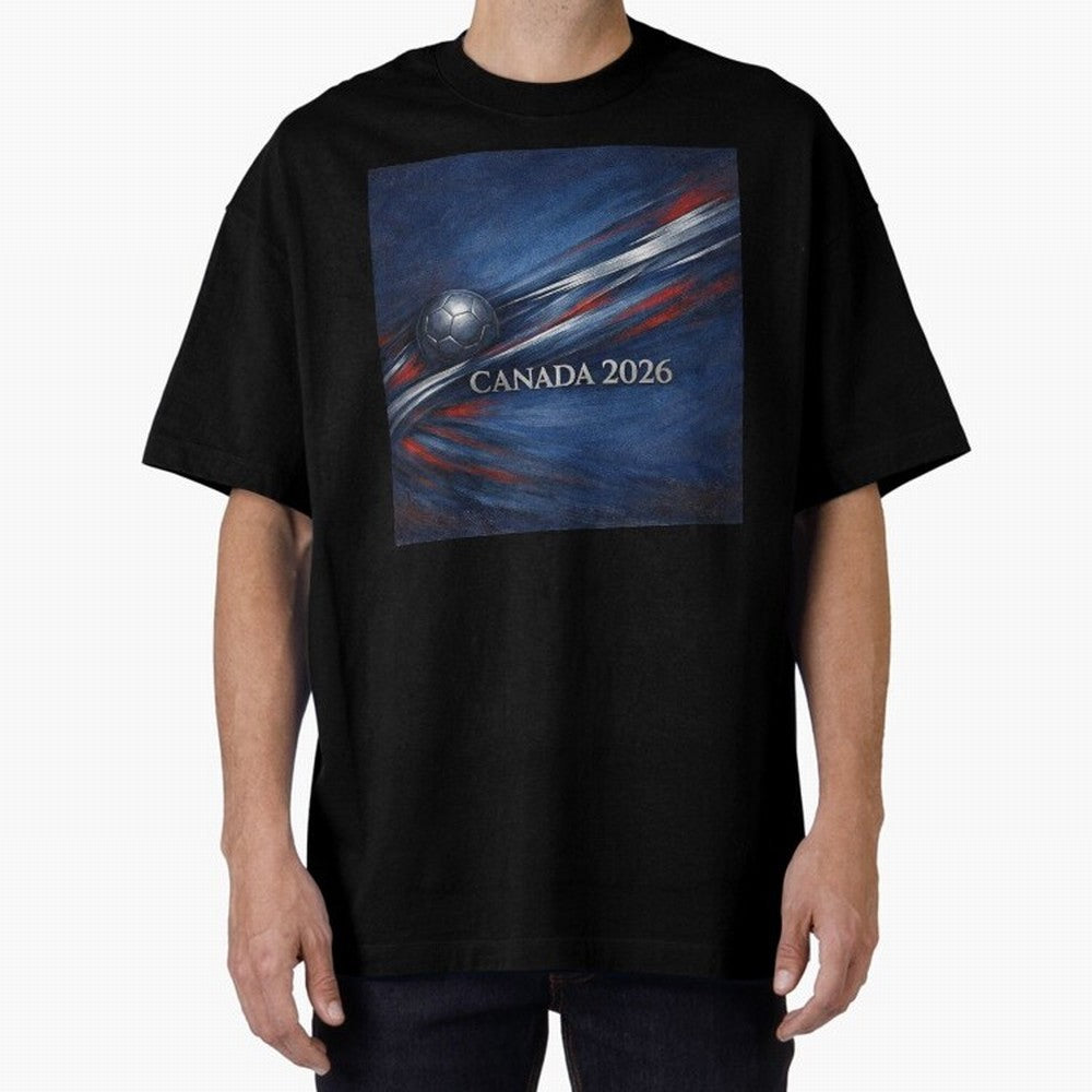 Canada 2026 Soccer Theme with silver lines Oversized T-Shirt Elevate FIFA World Cup 2026 for Fans of Haaland and Portugal, Bringing Retro Football Energy, Iconic Rivalries, Trophy Chase Drama and Stadium Atmosphere; Built for Supporters Chasing