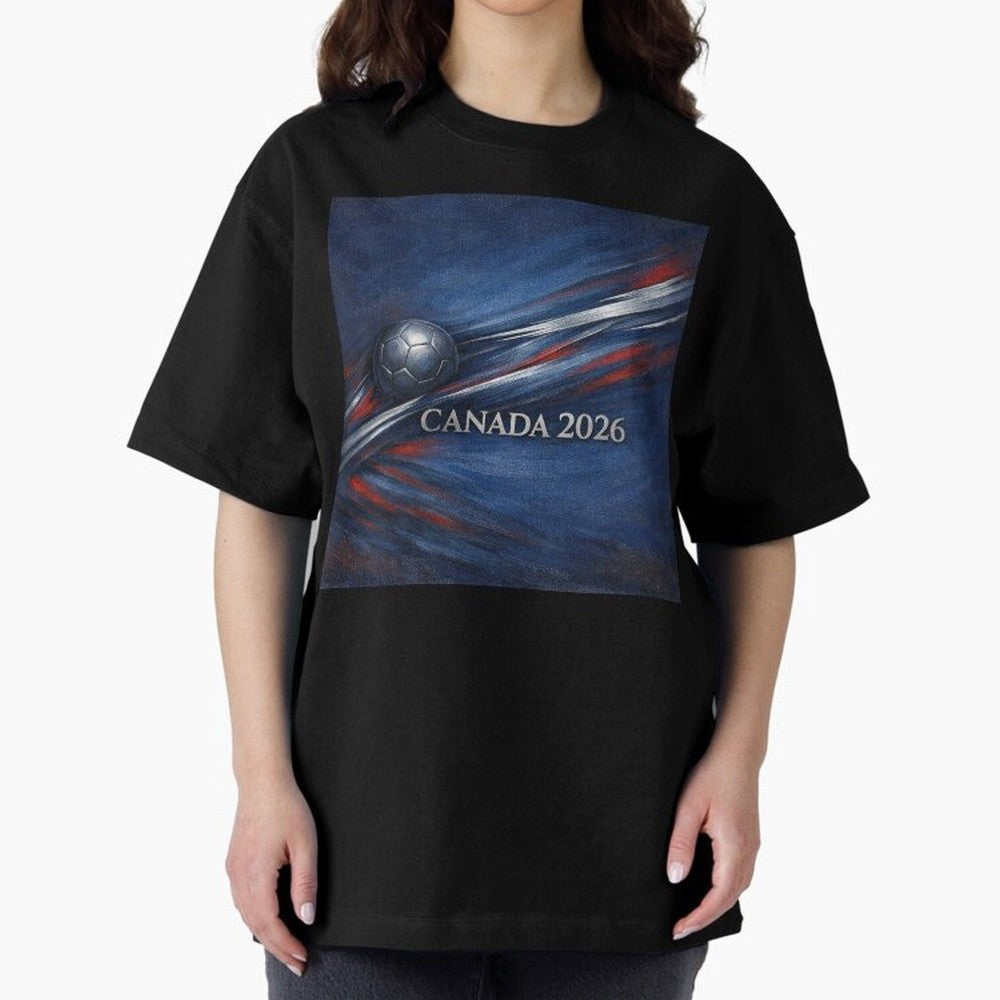 Canada 2026 Soccer Theme with silver lines Oversized T-Shirt Elevate FIFA World Cup 2026 for Fans of Haaland and Portugal, Bringing Retro Football Energy, Iconic Rivalries, Trophy Chase Drama and Stadium Atmosphere; Built for Supporters Chasing