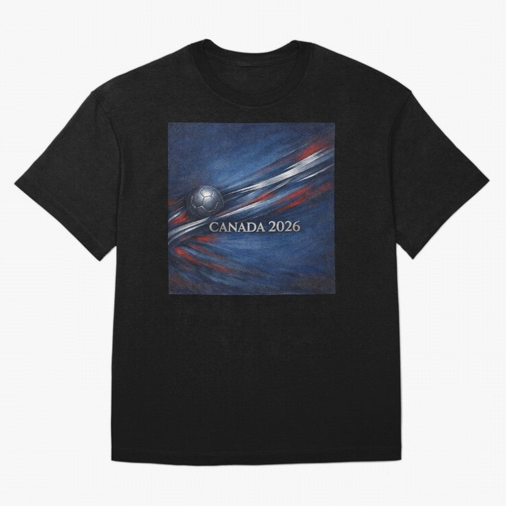Canada 2026 Soccer Theme with silver lines Oversized T-Shirt Elevate FIFA World Cup 2026 for Fans of Haaland and Portugal, Bringing Retro Football Energy, Iconic Rivalries, Trophy Chase Drama and Stadium Atmosphere; Built for Supporters Chasing