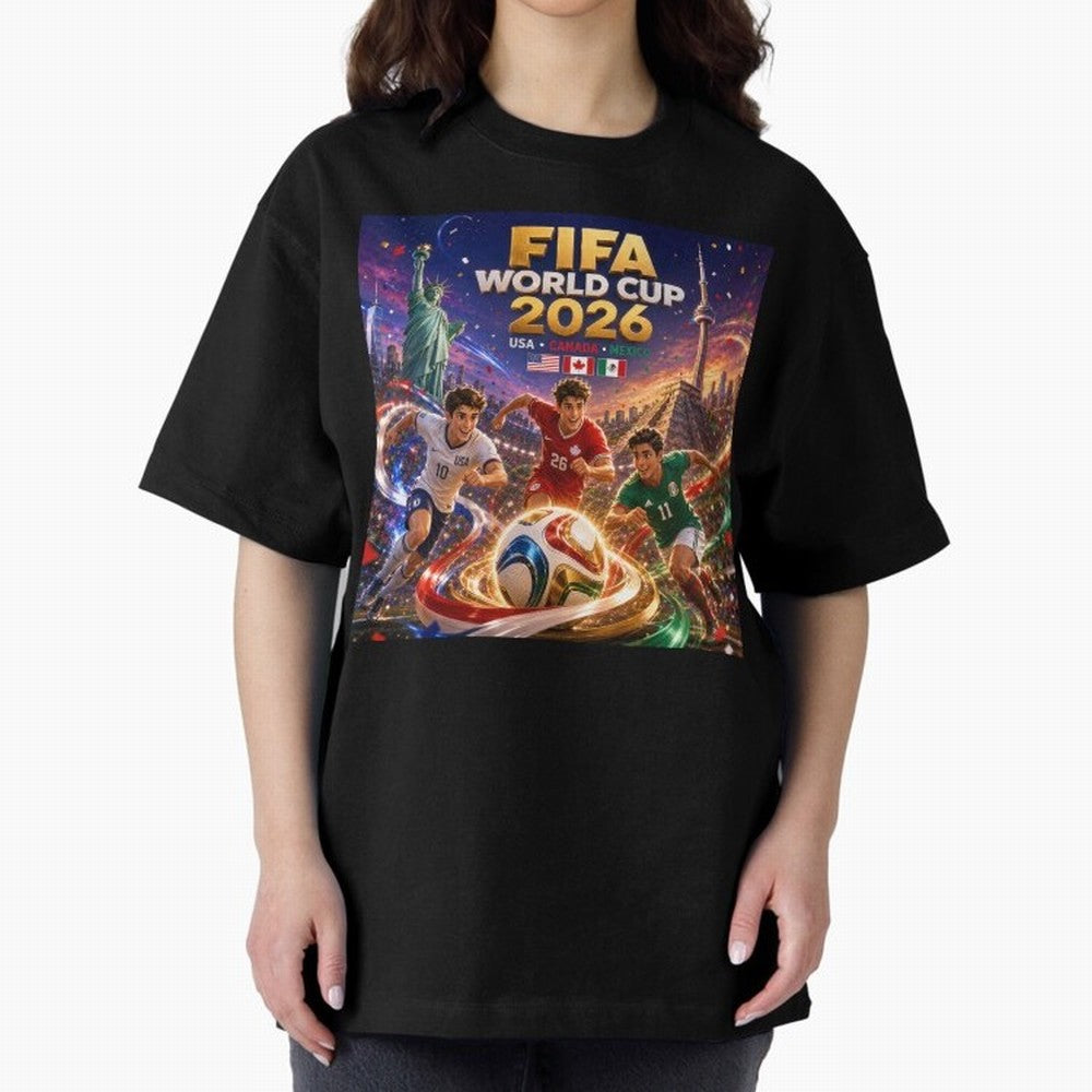 Host Nations Football 2026 #football 2026 Oversized T-Shirt Follow Every Goal of FIFA World Cup 2026 USA Canada Mexico Spirit, Capturing England, Mbappe and Neymar, Championship Spirit, Famous Goals, Roaring Crowds and International Football Unity;