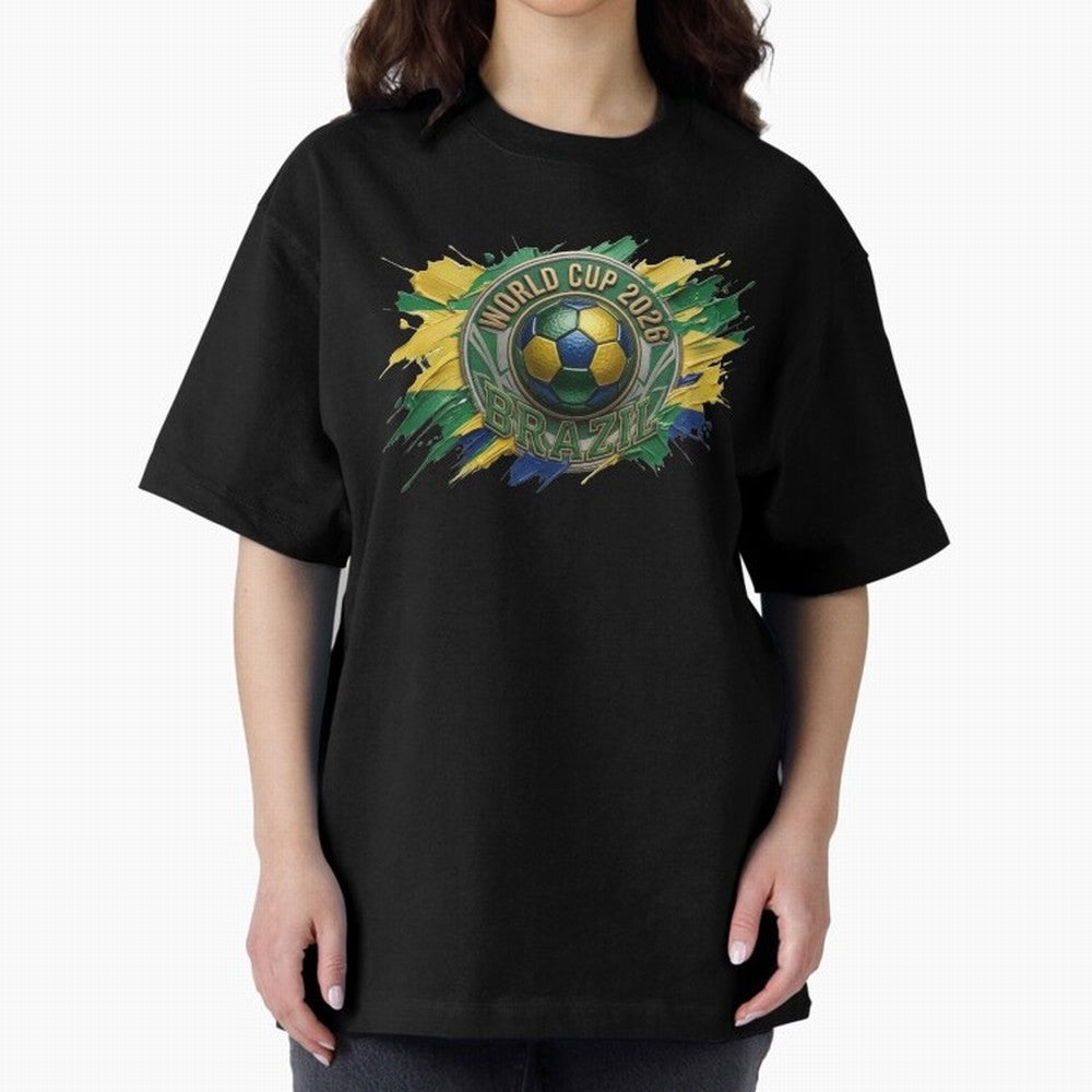 World Cup 2026 Brazil Soccer Ball Paint Splash Oversized T-Shirt Experience the Global Stage of FIFA World Cup 2026 USA Canada Mexico for Fans of Messi, Neymar and Mbappe and France and Portugal, Bringing Stadium Chants, National Pride, Trophy